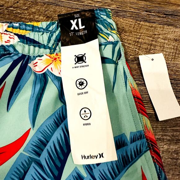 Hurley Men's Blue Leaf No Liner Elastic Waist Boardshort Swim Trunks Size XL NWT - Picture 3 of 4